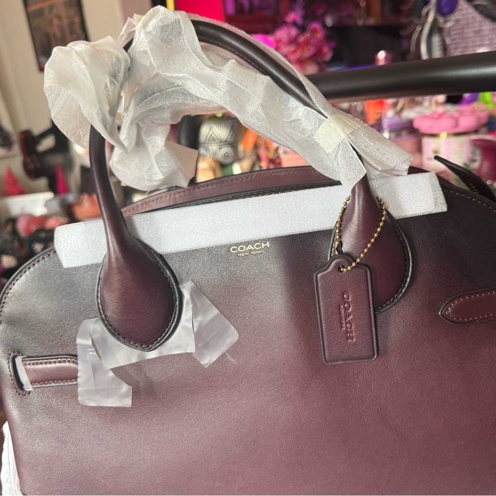 Coach Leather Satchel in Deep Burgundy with Gold Hardware Empire 40